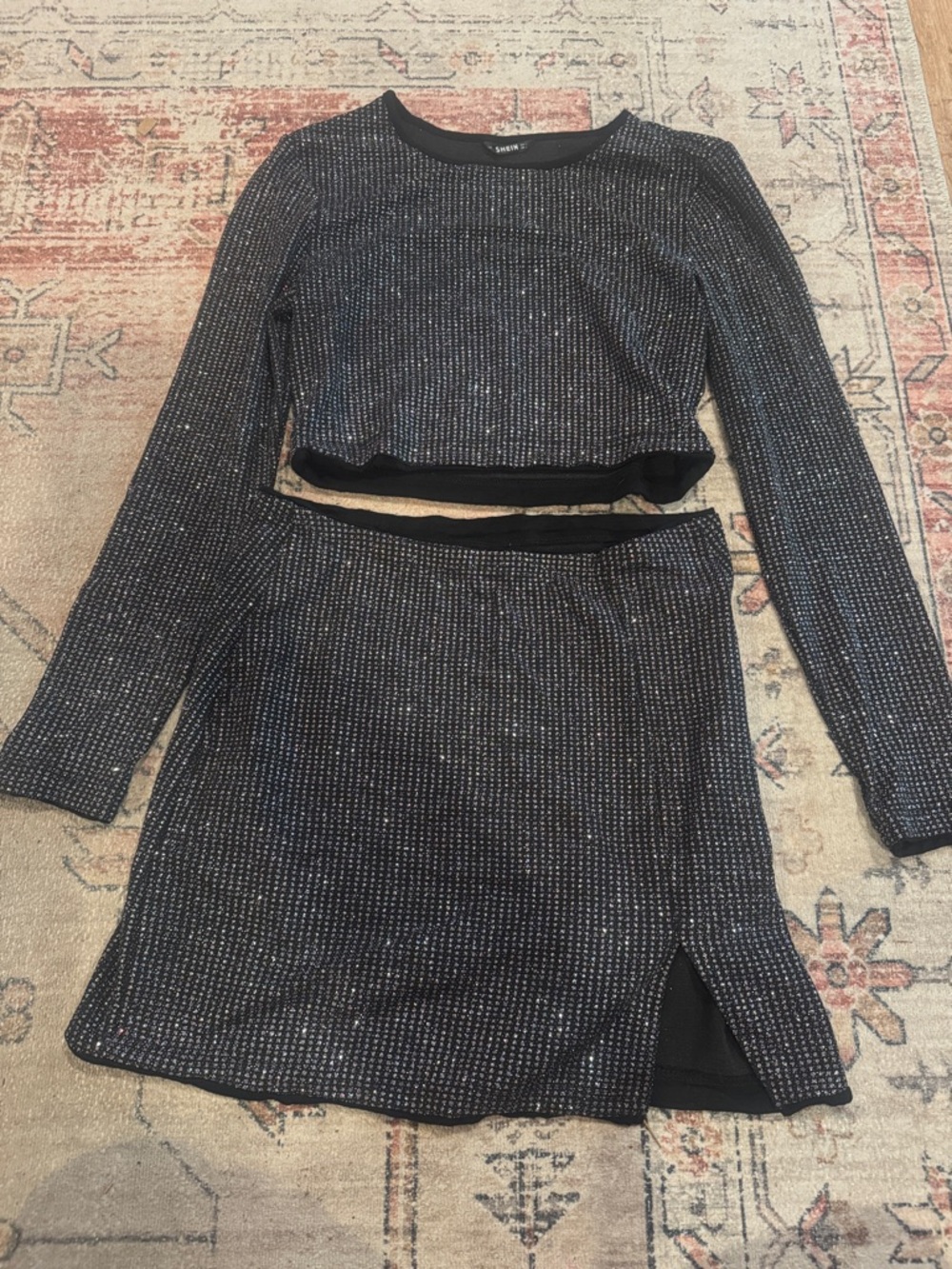 SHEIN Black Sparkle Two-Piece Crop Top & Skirt Set